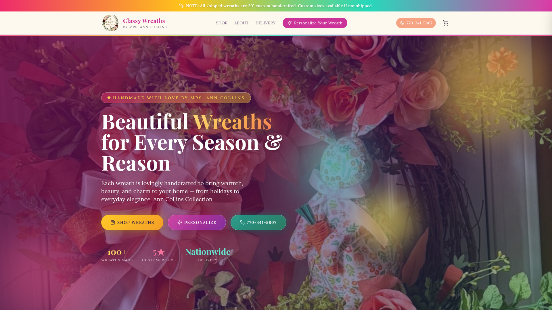 Classy Wreaths website screenshot