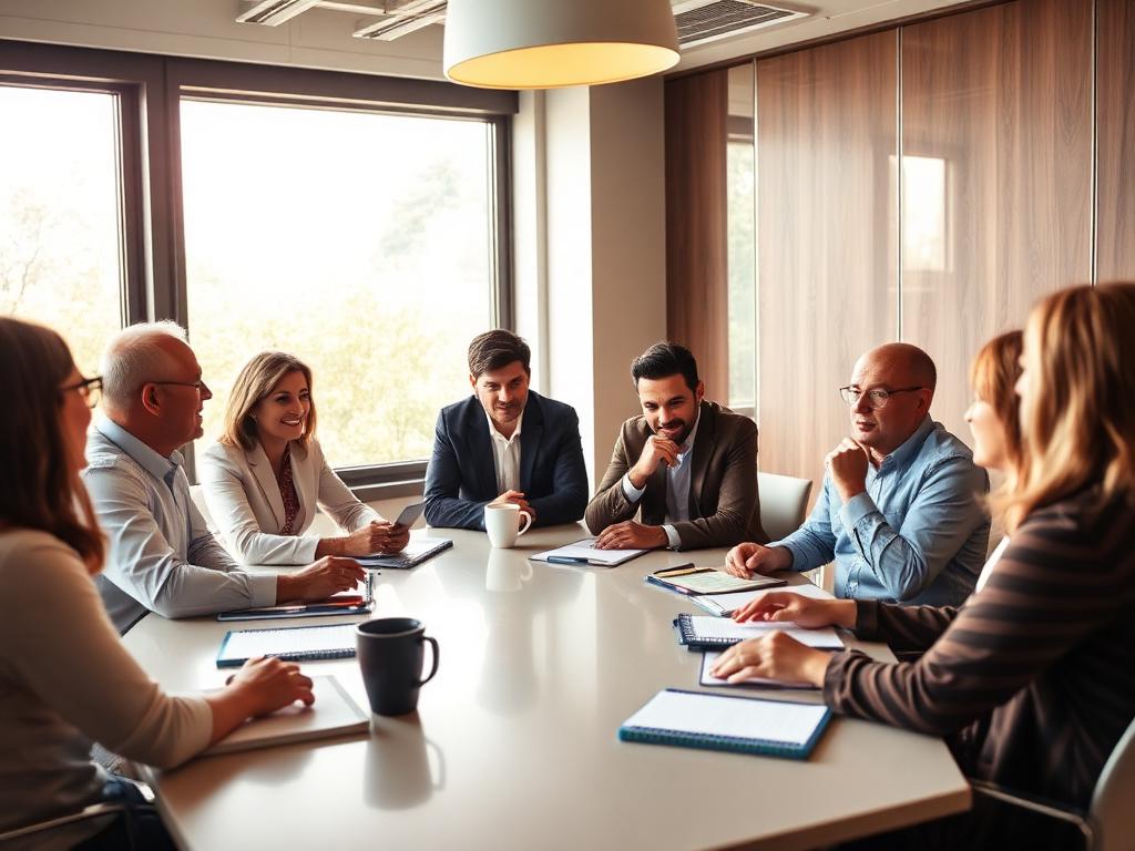 Business leaders in conversation around a conference table