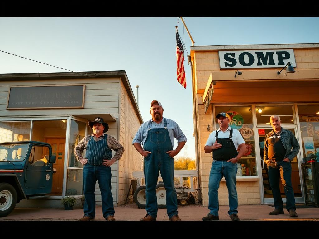 Rural small business owners standing outside their storefronts